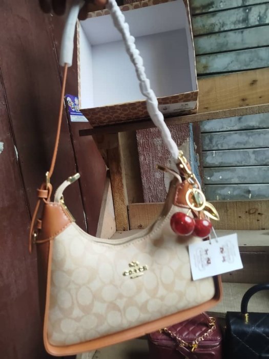 COACH Signature Canvas Teri Hobo Bag with Cherry Charm
