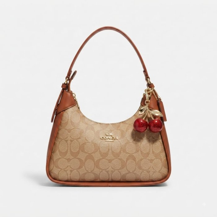 COACH Signature Canvas Teri Hobo Bag with Cherry Charm