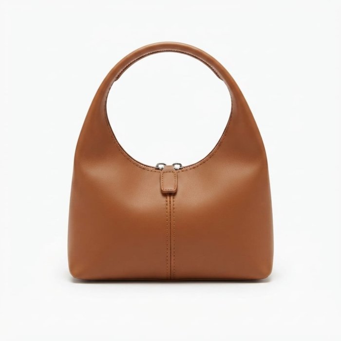 Tan Leather Structured Hobo Bag with Top Handle