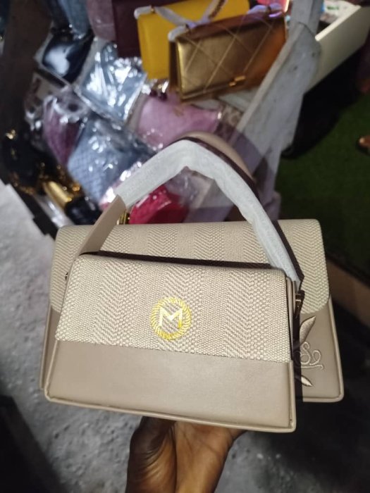 Structured Top Handle Handbag with Woven Flap - Taupe