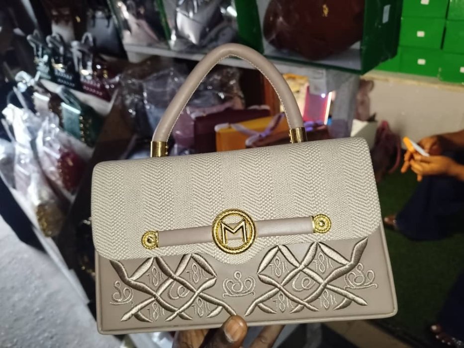 Structured Top Handle Handbag with Woven Flap - Taupe