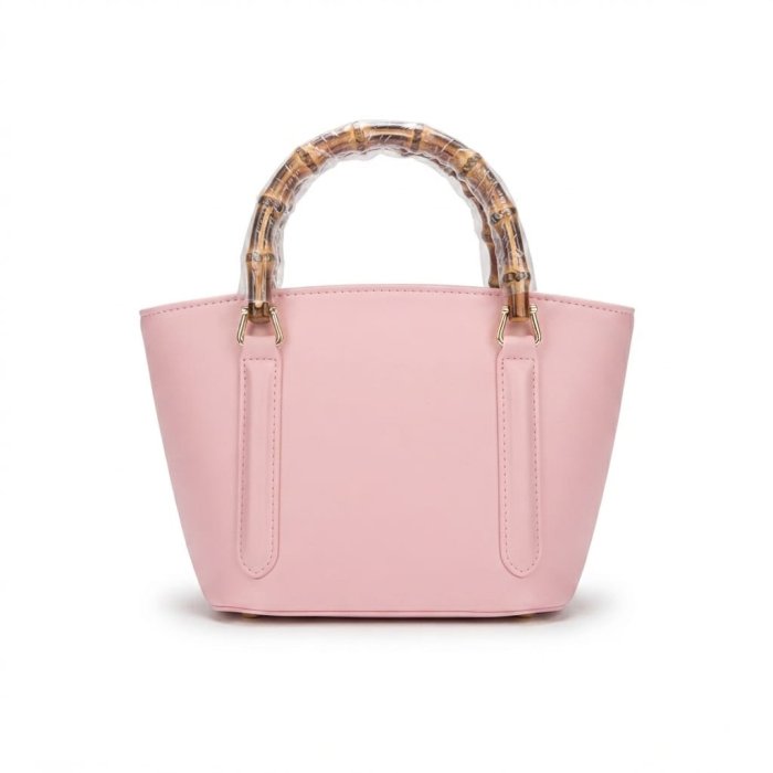 Pink Mini Tote Bag with Bamboo Handles