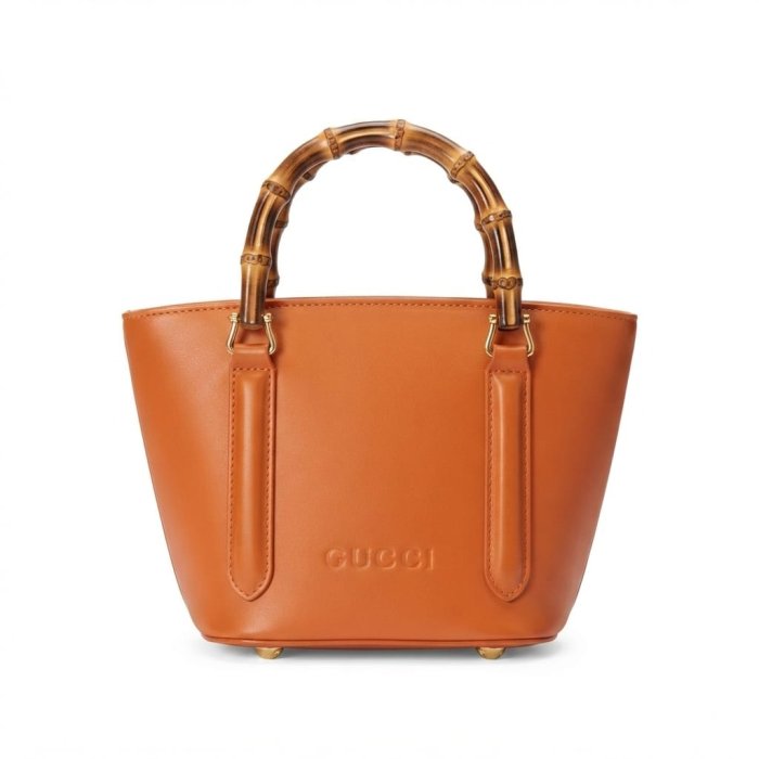 Gucci Bamboo Handle Leather Tote - Orange