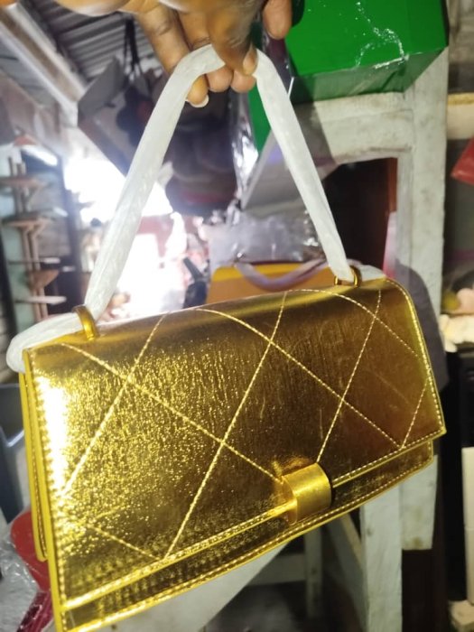 Metallic Gold Quilted Top Handle Handbag