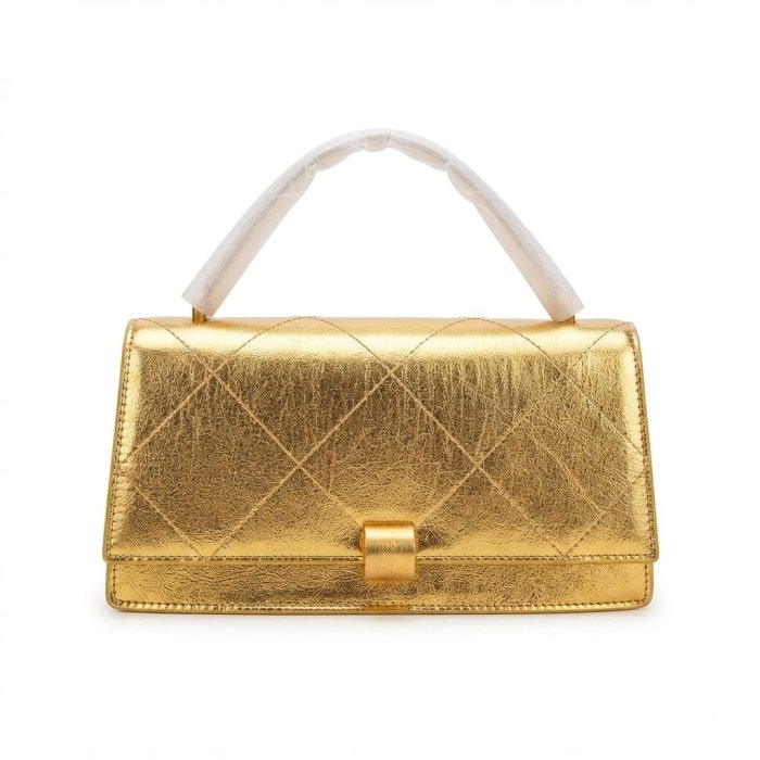 Metallic Gold Quilted Top Handle Handbag