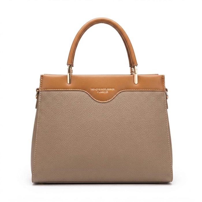 FASHION & BAGS LEATHER Two-Tone Satchel - Taupe/Tan