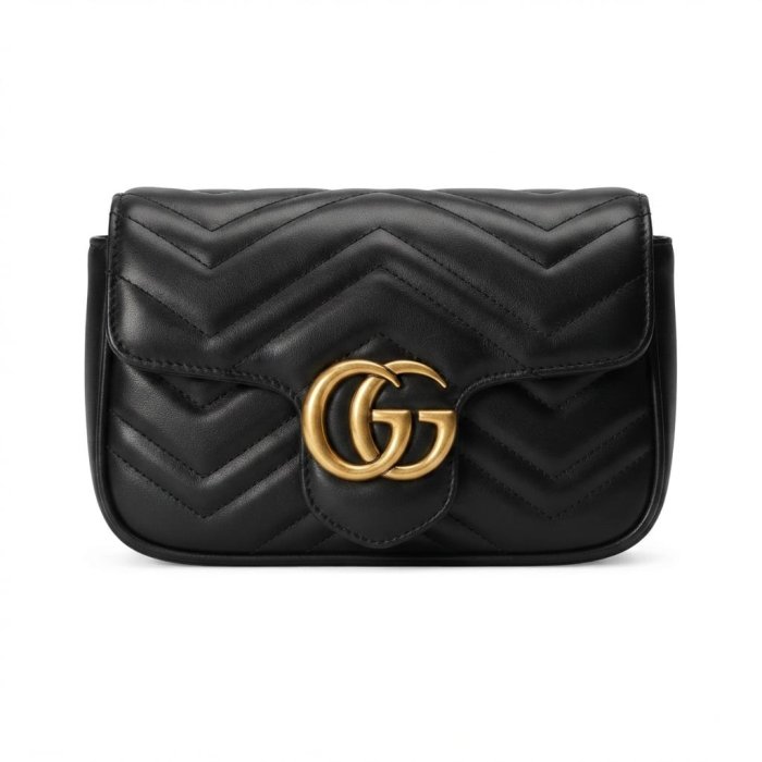 GUCCI Black Chevron Quilted Leather GG Marmont Belt Bag