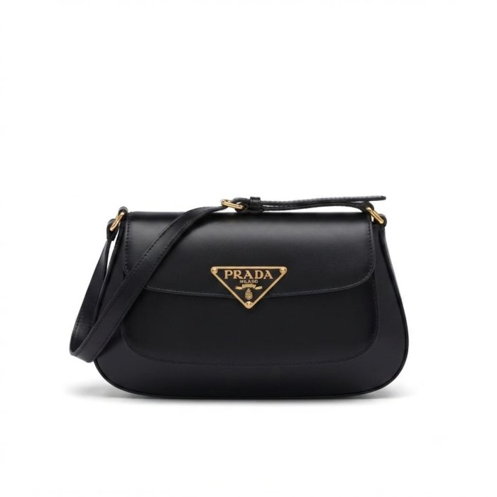 Prada Cleo Brushed Leather Shoulder Bag (Black)
