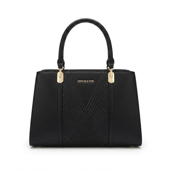 Black Structured Top-Handle Handbag