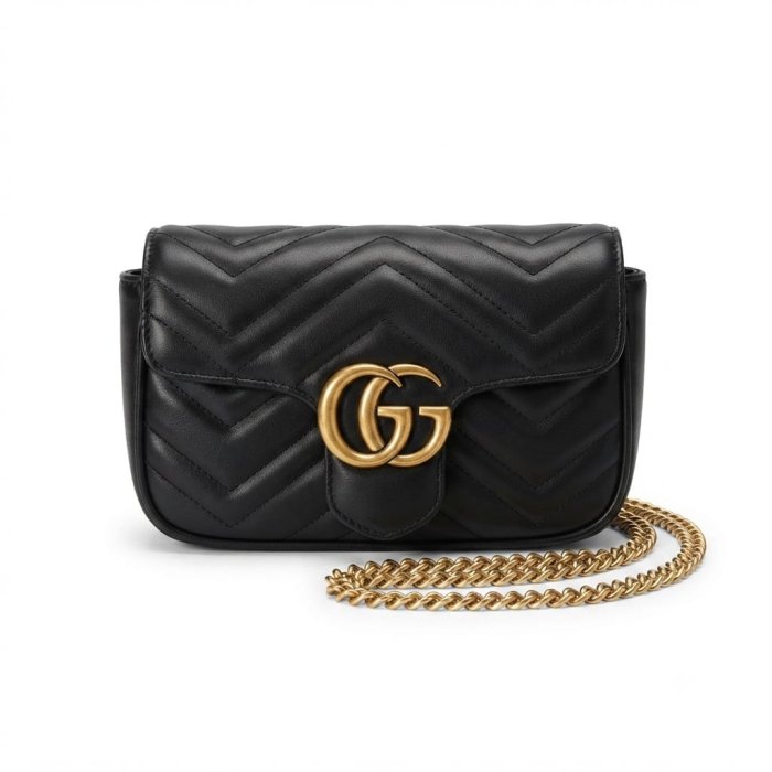 Gucci GG Marmont Small Matelassé Shoulder Bag (Black Leather)