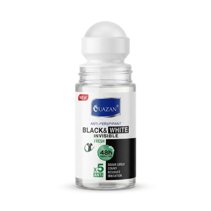 QUAZAN Anti-Perspirant Black & White Invisible Roll-On Deodorant - Fresh 48h Protection