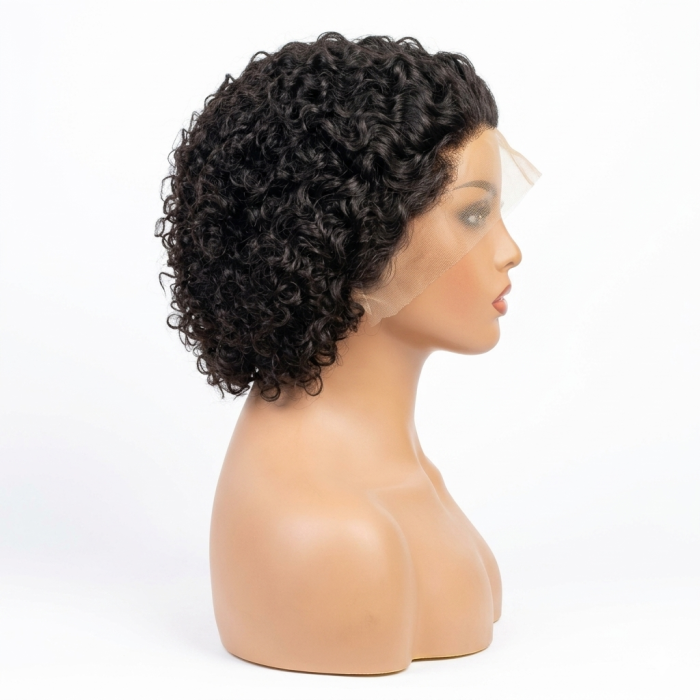 Short jerry curl frontal wig