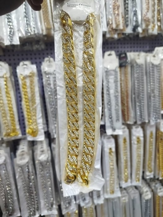 Stainless Steel Gold Paved Cuban Link Chain