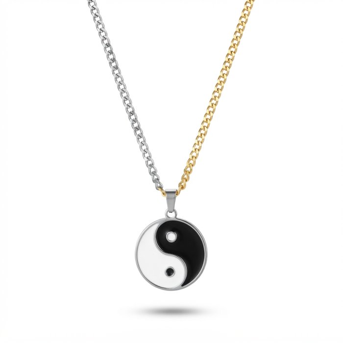 Stainless Steel Two-Tone Yin Yang Pendant Necklace