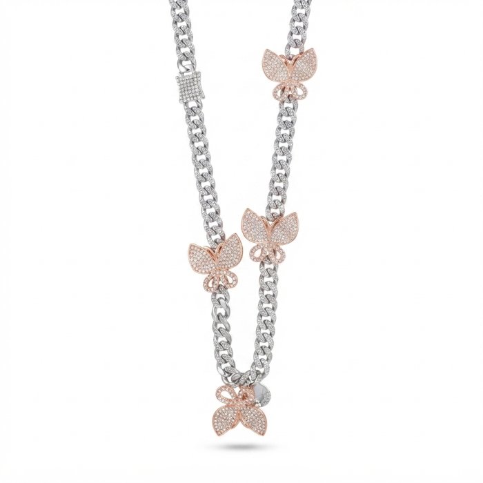 Two-Tone Paved Butterfly Cuban Link Chain