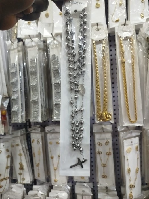 Stainless Steel Beaded Rosary Necklace with Crucifix
