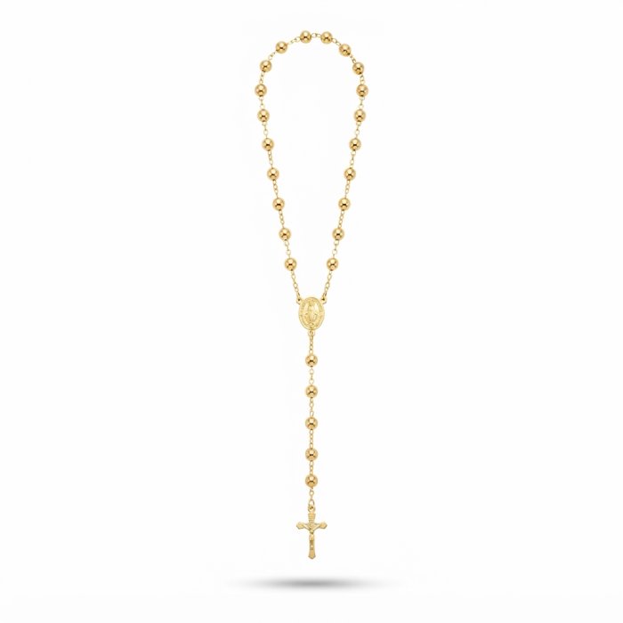 Stainless Steel Gold Beaded Rosary Necklace