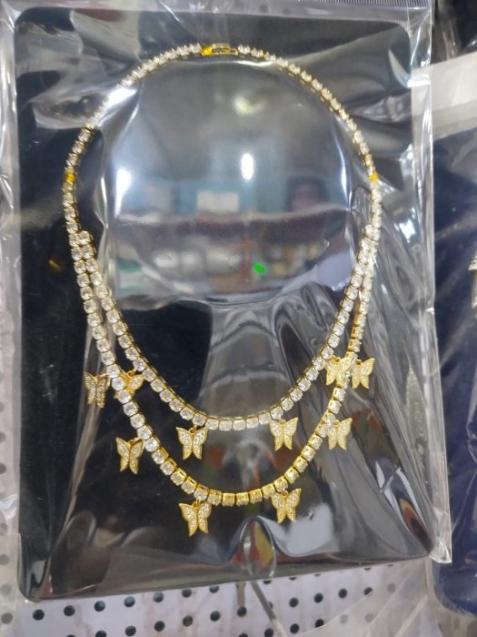 Gold-Tone Layered Butterfly Tennis Necklace
