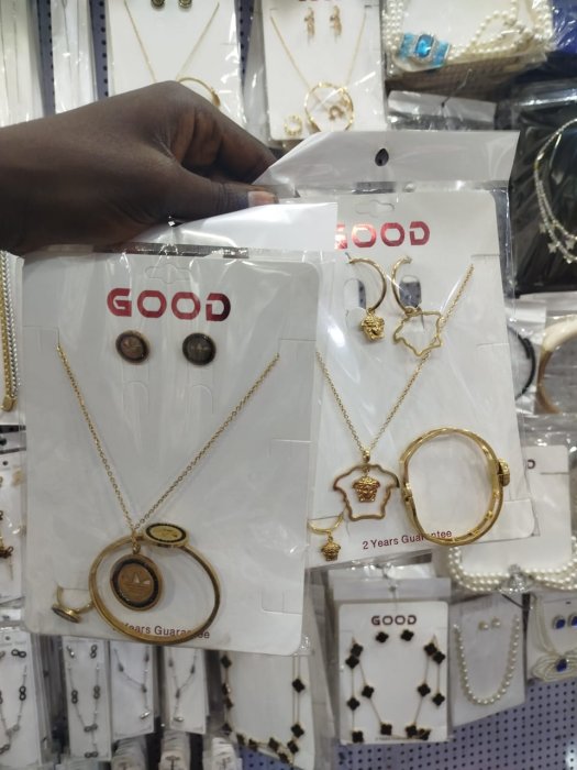 GOOD Brand Gold-Tone Logo Jewelry Set (Necklace, Earrings, Ring)