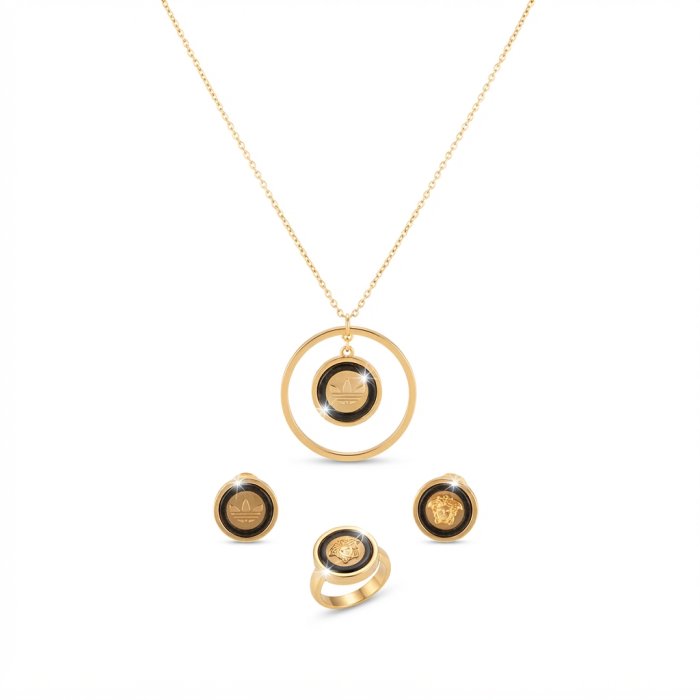 GOOD Brand Gold-Tone Logo Jewelry Set (Necklace, Earrings, Ring)