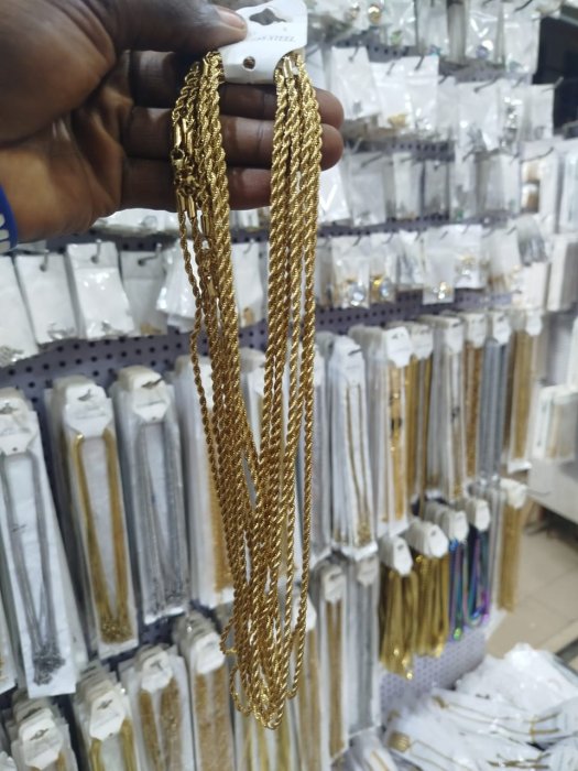 Stainless Steel Gold-Tone Rope Chain Necklace