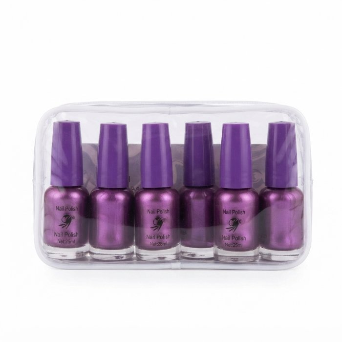 Metallic Shimmer Purple Nail Polish Set - 6 Bottles