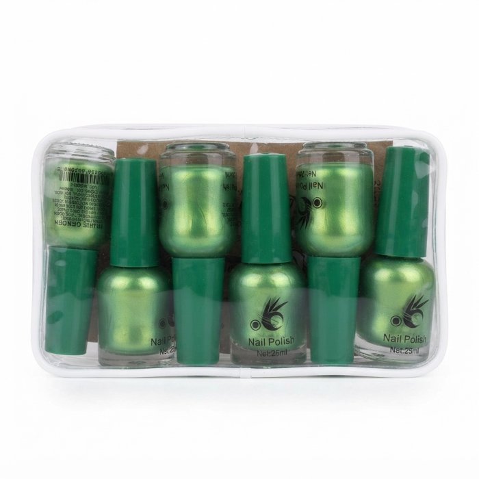 Metallic Shimmer Green Nail Polish Set - 6 Bottles