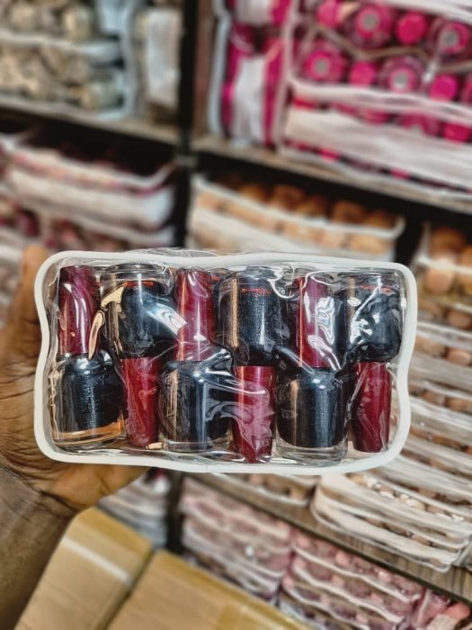 Black Nail Polish Set in Clear Pouch - 6 Bottles (25ml Each)