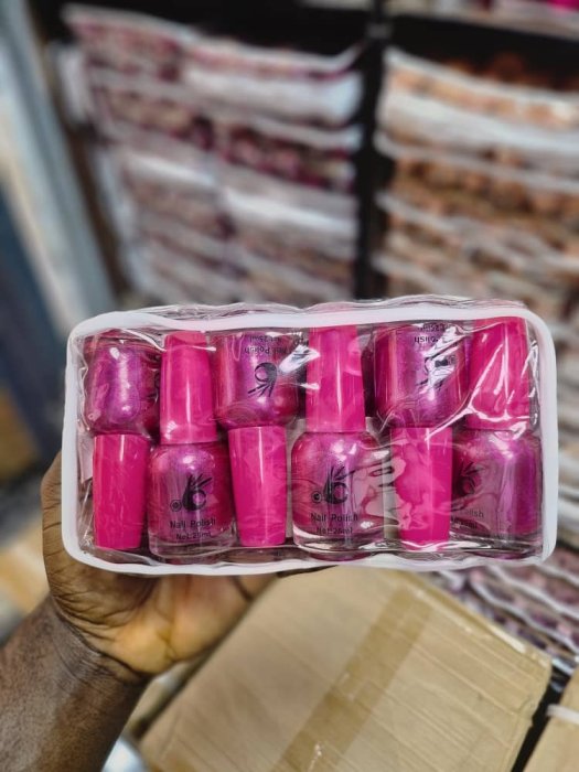 Hot Pink Nail Polish Set in Clear Pouch - 6 Bottles (25ml Each)