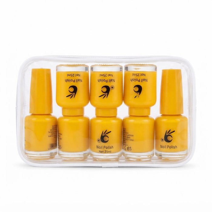 Yellow Nail Polish Set in Clear Pouch - 6 Bottles (25ml Each)