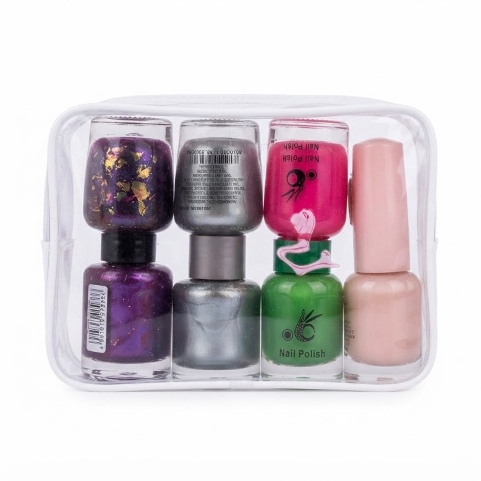 Assorted 6-Color Nail Polish Set in Clear Pouch