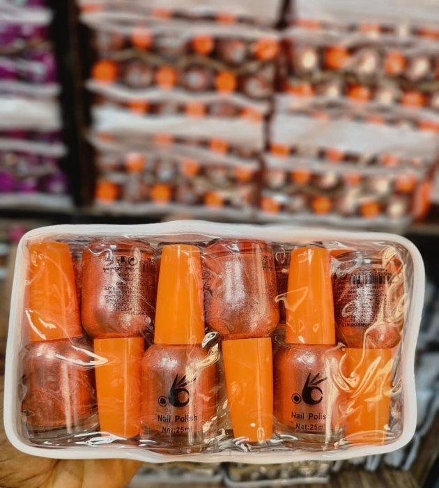 Metallic Orange Nail Polish Set in Clear Pouch - 6 Bottles (25ml Each)