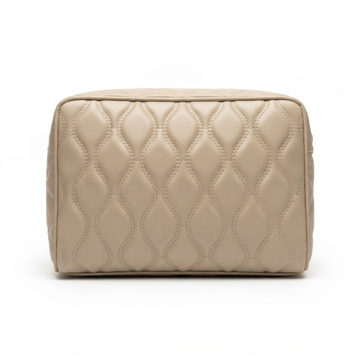 Quilted Beige Cosmetic Pouch