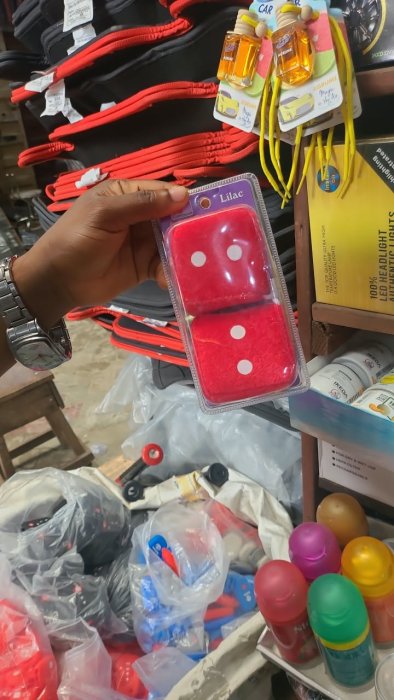 O Lilac Fuzzy Car Dice (Red)