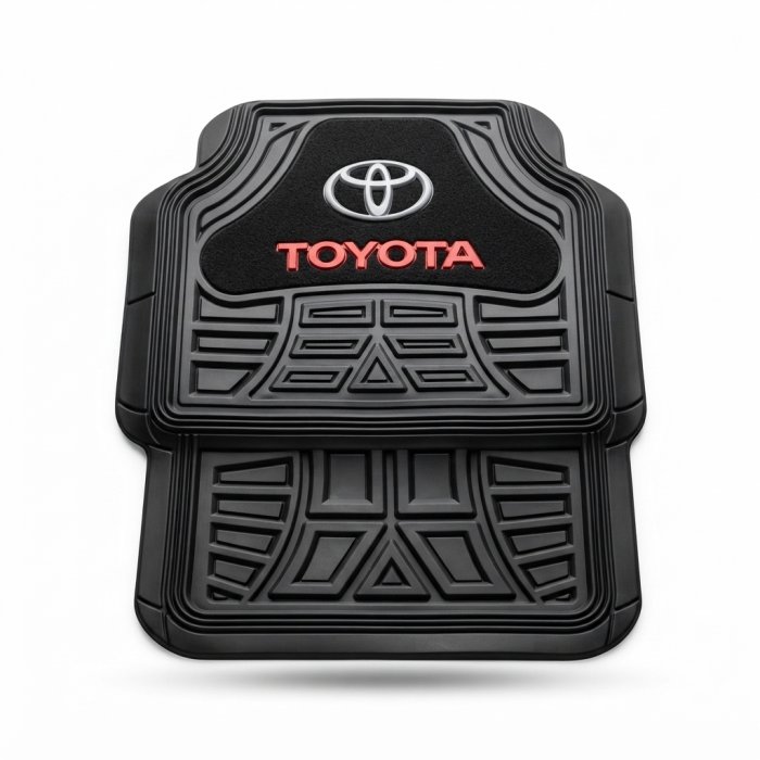 Official Toyota Black Rubber Floor Mat with Red Logo