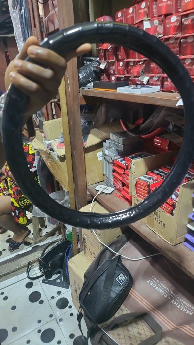 Premium Black Leather Steering Wheel Cover