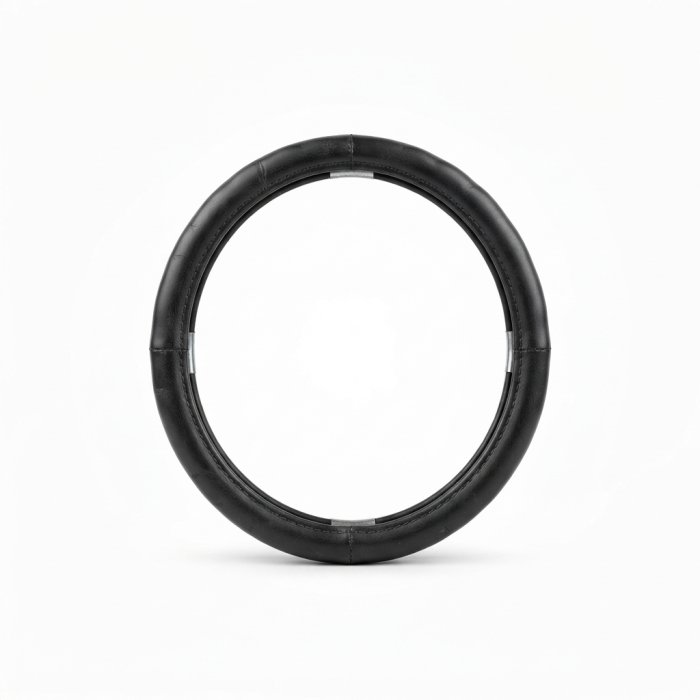 Premium Black Leather Steering Wheel Cover