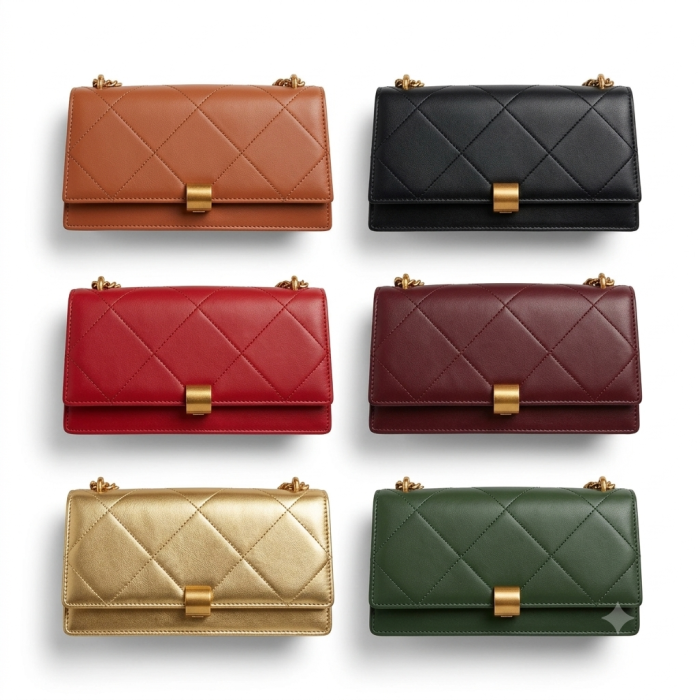 Quilted Flap Shoulder Bag with Gold Hardware