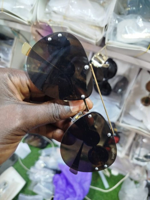 Versace Gold-Tone Rimless Aviator Sunglasses with Brown Gradient Lenses