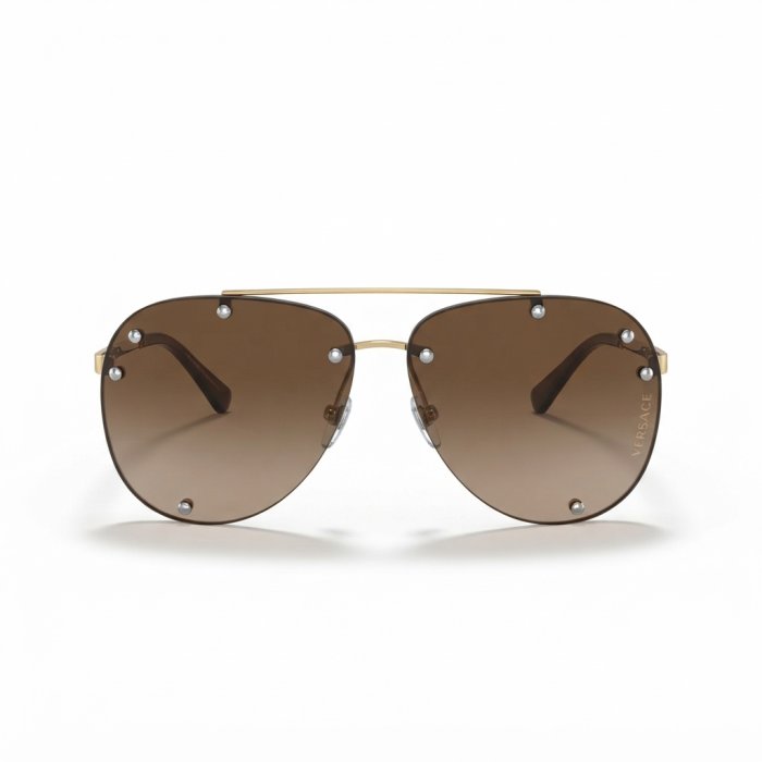 Versace Gold-Tone Rimless Aviator Sunglasses with Brown Gradient Lenses