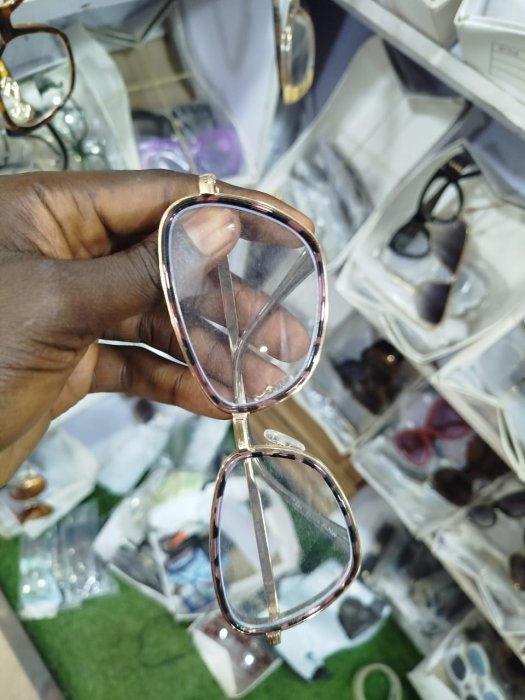 Square-Round Metal Eyeglasses with Pink Tortoiseshell Accents