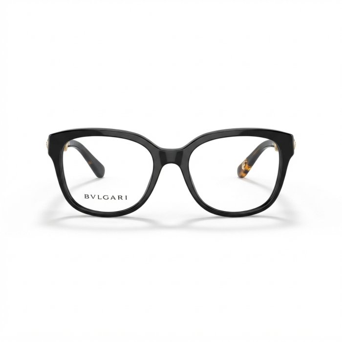BVLGARI Black Cat-Eye Optical Frames with Gold-Tone Accent
