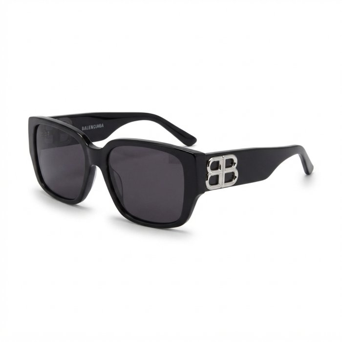 Balenciaga Square-Frame Sunglasses with Silver BB Logo
