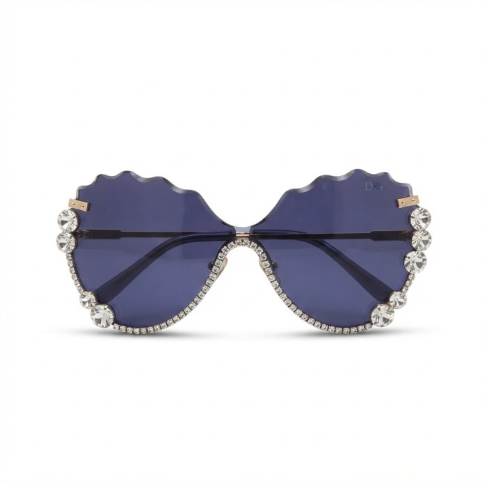 Dior Scalloped Shield Sunglasses with Pave and Cluster Crystals