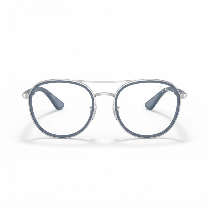 Ray-Ban Round Double Bridge Optical Frames in Silver and Blue