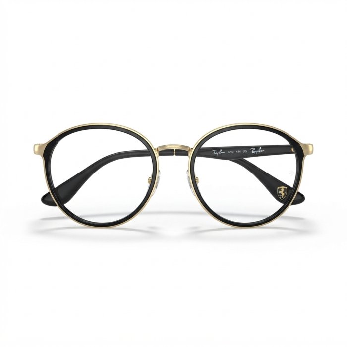 Ray-Ban x Scuderia Ferrari Round Optical Frames in Black and Gold[cite: 6, 7]