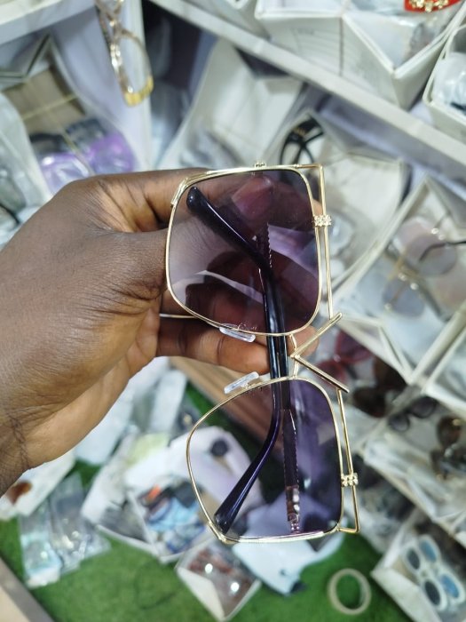 Oversized Gold-Tone Flat-Top Sunglasses with Crystal Embellishments and Dark Lenses