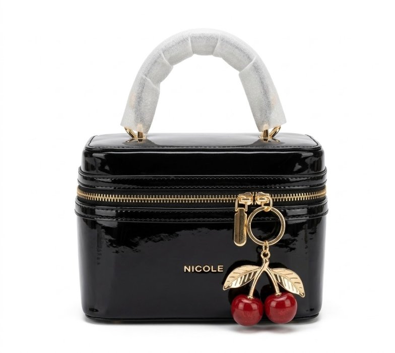 Nicole Patent Leather Vanity Case with Cherry Charm