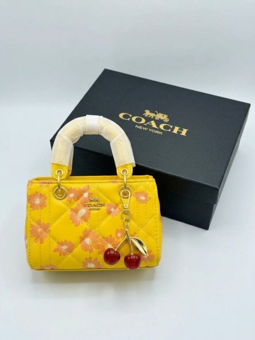 Coach Quilted Floral Mini Handbag with Cherry Charm & Box