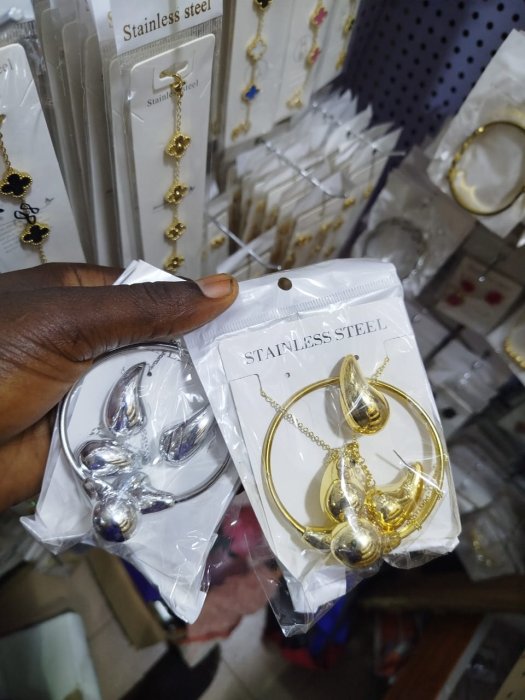Stainless Steel Teardrop & Ball Pendant Jewelry Sets